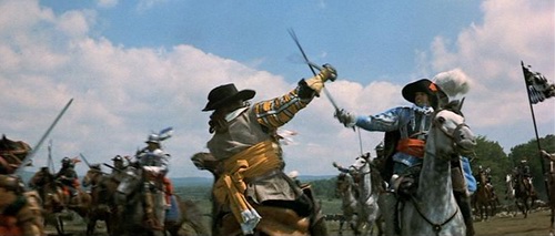 The Puritan Army wears yellow ribbons 
and yellow sashes in the English Civil War.
